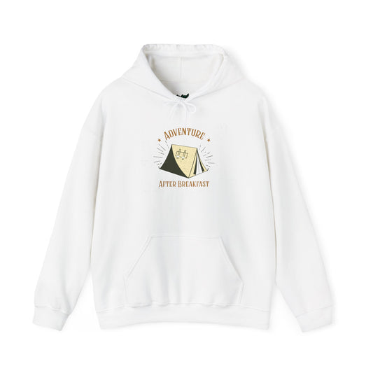 Adventure After Breakfast Unisex Hoodie – Cozy Campfire Sweatshirt, Outdoor Travel Hoodie, Gift for Adventurers and Nature Lovers