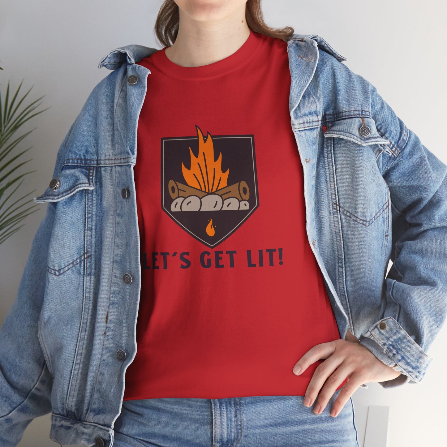 Lets Get Lit - Campfire Unisex Heavy Cotton Tee, Funny Camping T Shirt, Summer BBQ Top, Outdoor Bonfire Apparel, Gift for Campers or Nature Enthusiasts