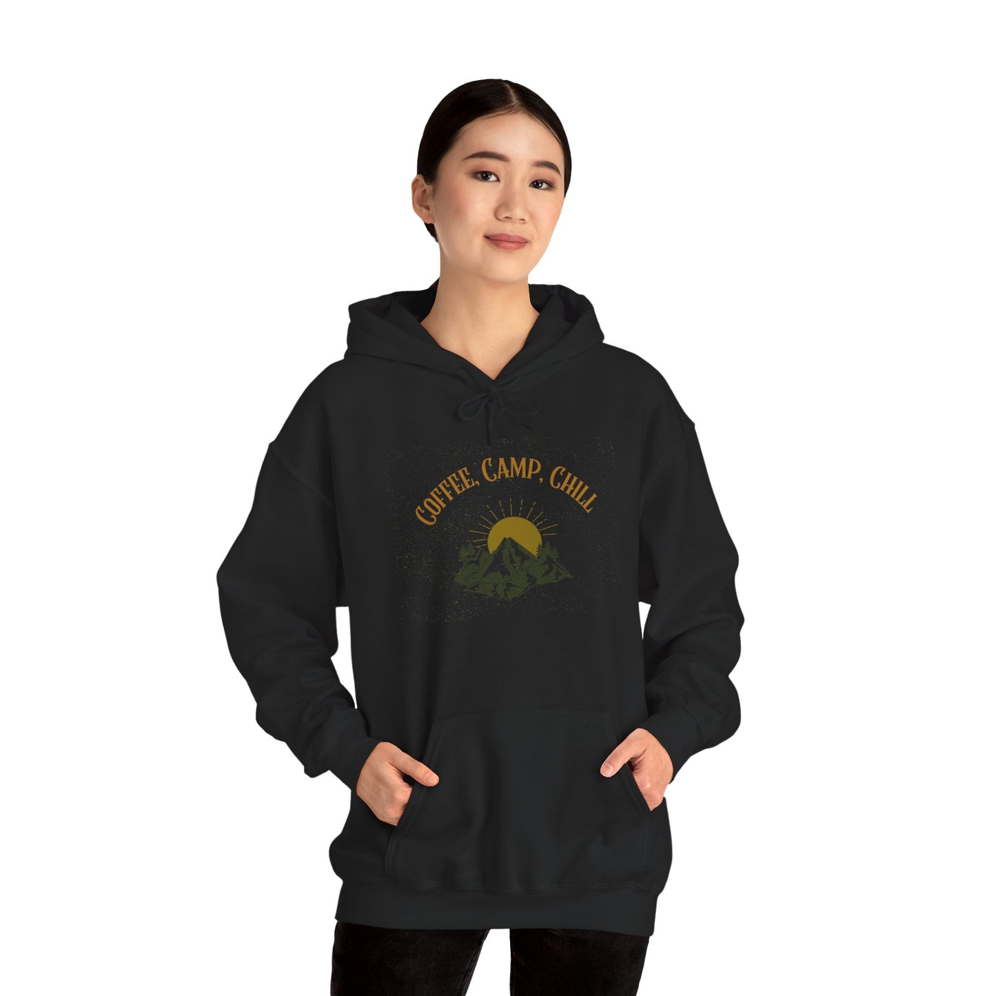 Coffee, Camp, Chill Hoodie – Outdoor Lovers Camping Sweatshirt, Hiking Gift, Warm Adventure Layer