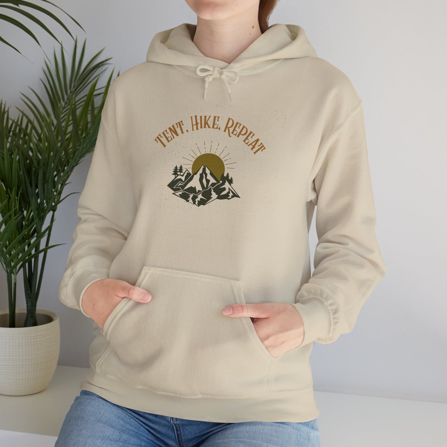 Tent Hike Repeat – Unisex Hoodie, Adventure Camping Sweatshirt, Outdoor Hiking Apparel, Gift for Nature Lovers