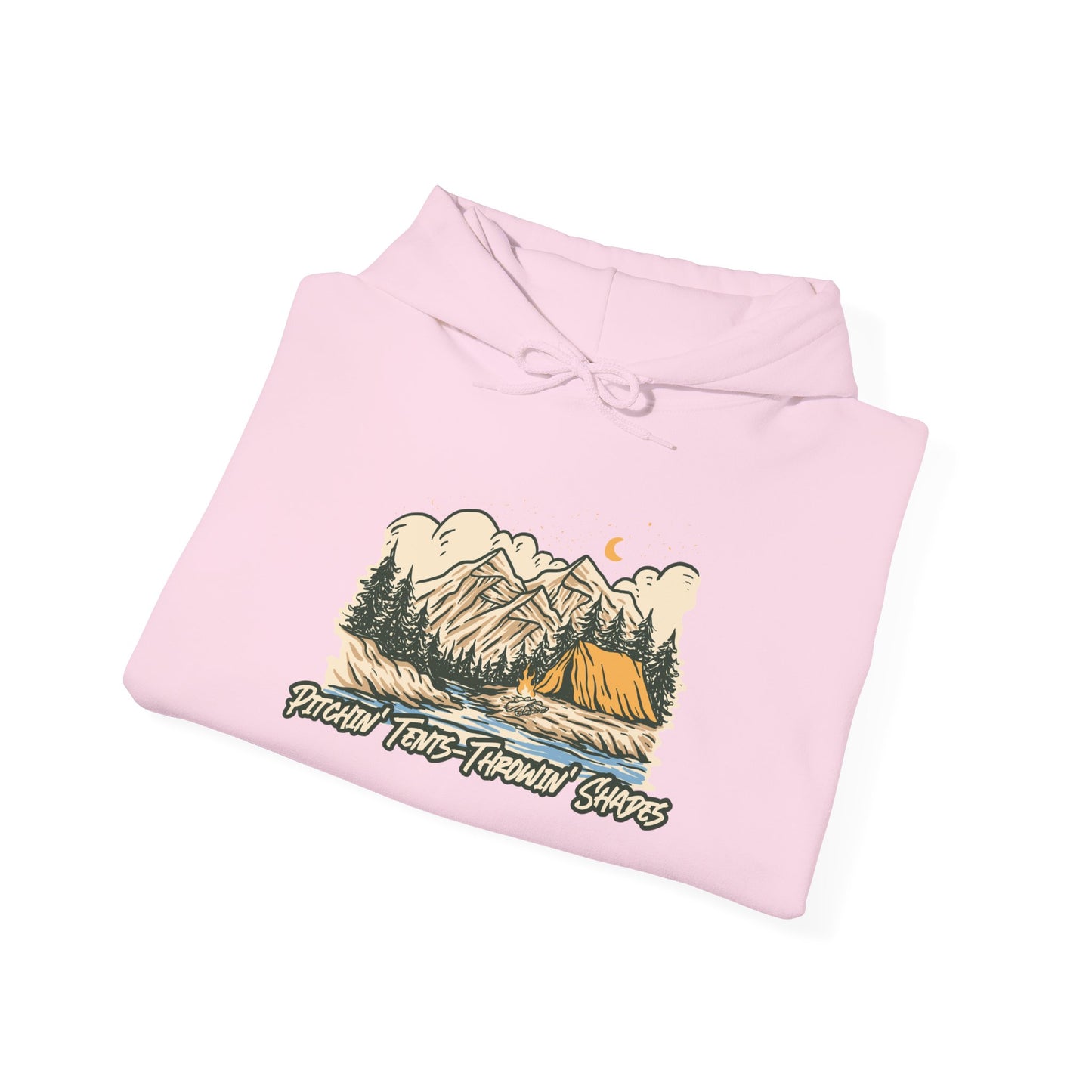 Pitchin Tents Throwin Shades Hoodie – Unisex Outdoor Adventure Sweatshirt, Camping Gear, Nature Lover Gift, Travel and Fall Apparel