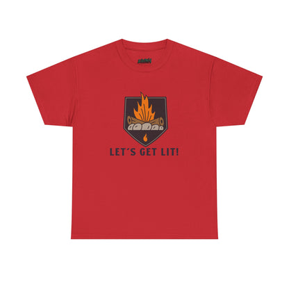 Lets Get Lit - Campfire Unisex Heavy Cotton Tee, Funny Camping T Shirt, Summer BBQ Top, Outdoor Bonfire Apparel, Gift for Campers or Nature Enthusiasts