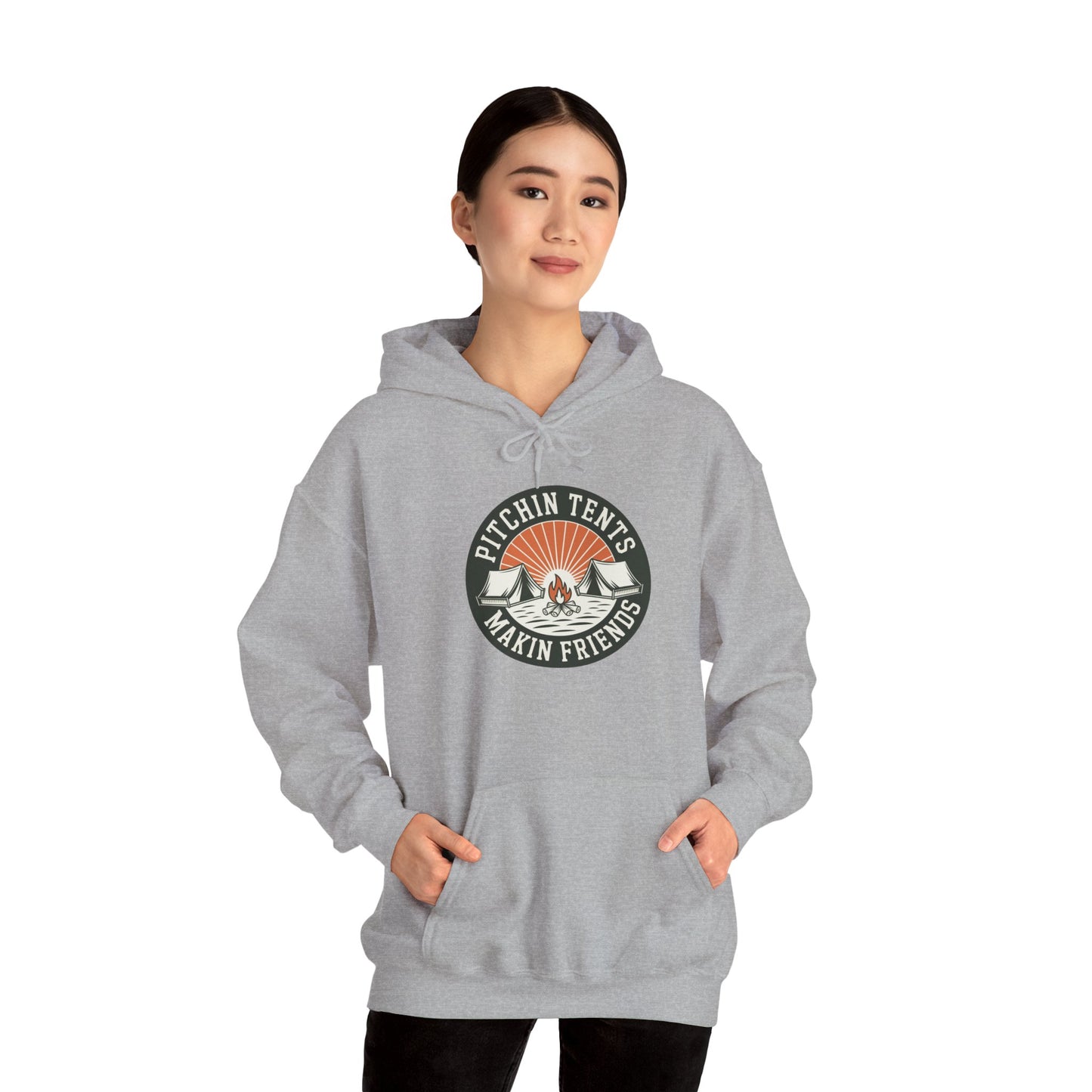 Camping - Pitchin Tents Makin Friends Hoodie – Cozy Unisex Sweatshirt for Nature Lovers, Outdoor Adventure Apparel, Perfect Gift for Campers and Travel Enthusiasts
