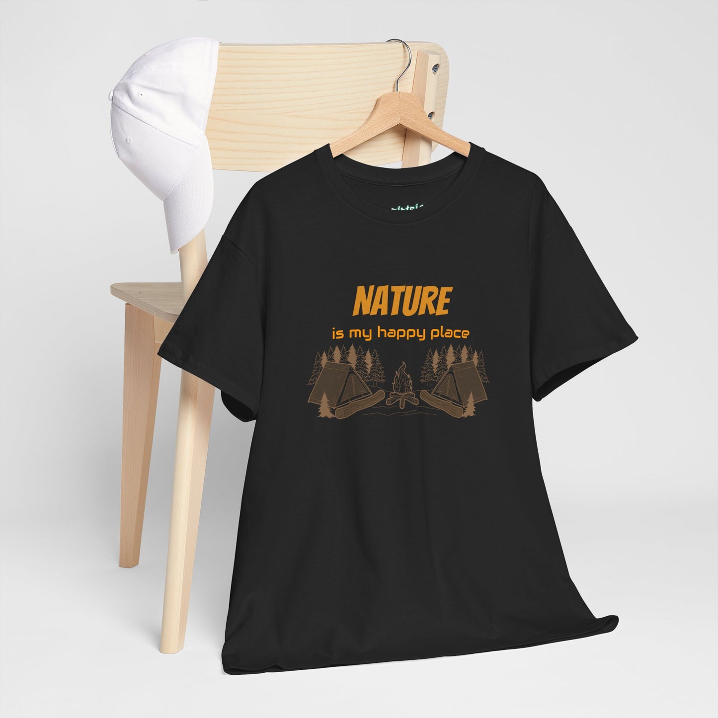 Nature Is My Happy Place - Unisex Heavy Cotton Tee, Outdoor Lover Shirt, Adventure T-Shirt, Hiking Apparel, Eco Friendly Nature Gift, Camping Clothing