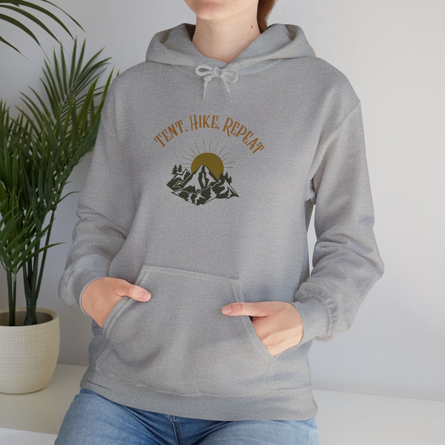 Tent Hike Repeat – Unisex Hoodie, Adventure Camping Sweatshirt, Outdoor Hiking Apparel, Gift for Nature Lovers