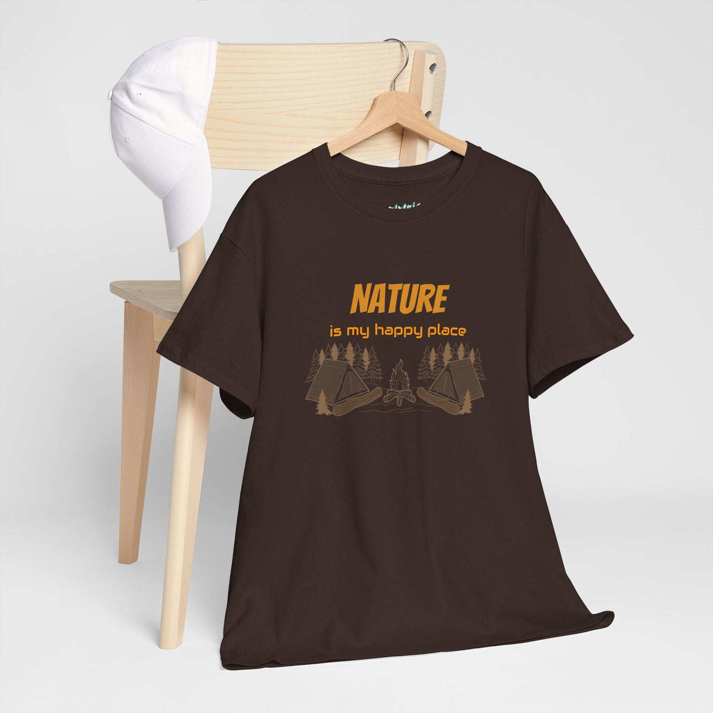 Nature Is My Happy Place - Unisex Heavy Cotton Tee, Outdoor Lover Shirt, Adventure T-Shirt, Hiking Apparel, Eco Friendly Nature Gift, Camping Clothing