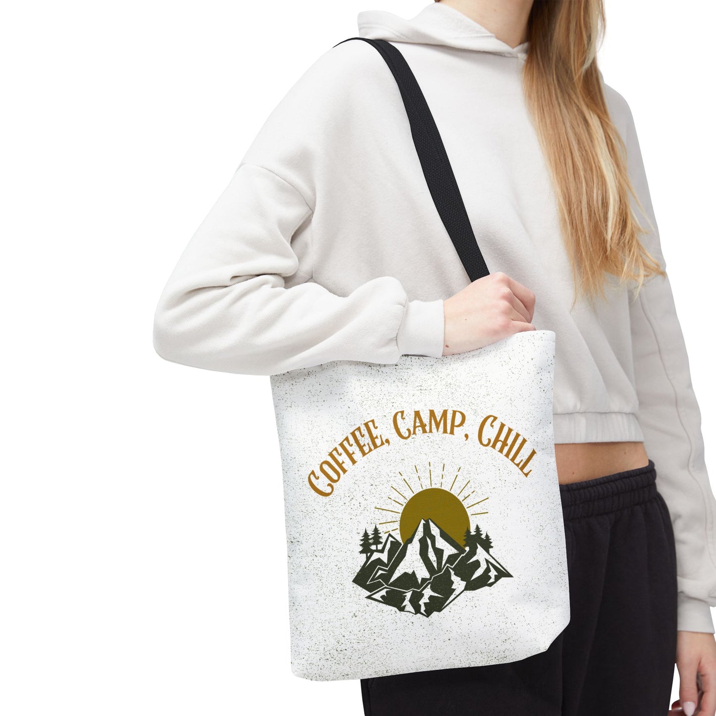 Coffee, Camp, Chill Funny Mountain Tote Bag