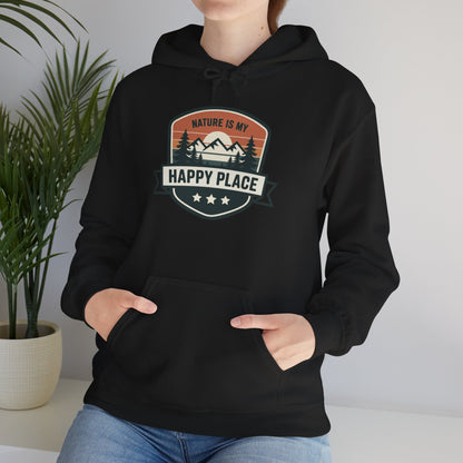 Nature Is My Happy Place Hoodie - Cozy Unisex Sweatshirt for Outdoor Lovers, Hiking and Camping Apparel, Perfect Gift for Nature Enthusiasts