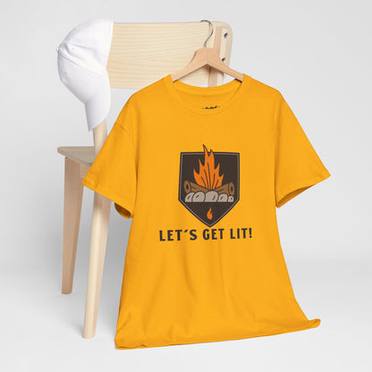 Lets Get Lit - Campfire Unisex Heavy Cotton Tee, Funny Camping T Shirt, Summer BBQ Top, Outdoor Bonfire Apparel, Gift for Campers or Nature Enthusiasts