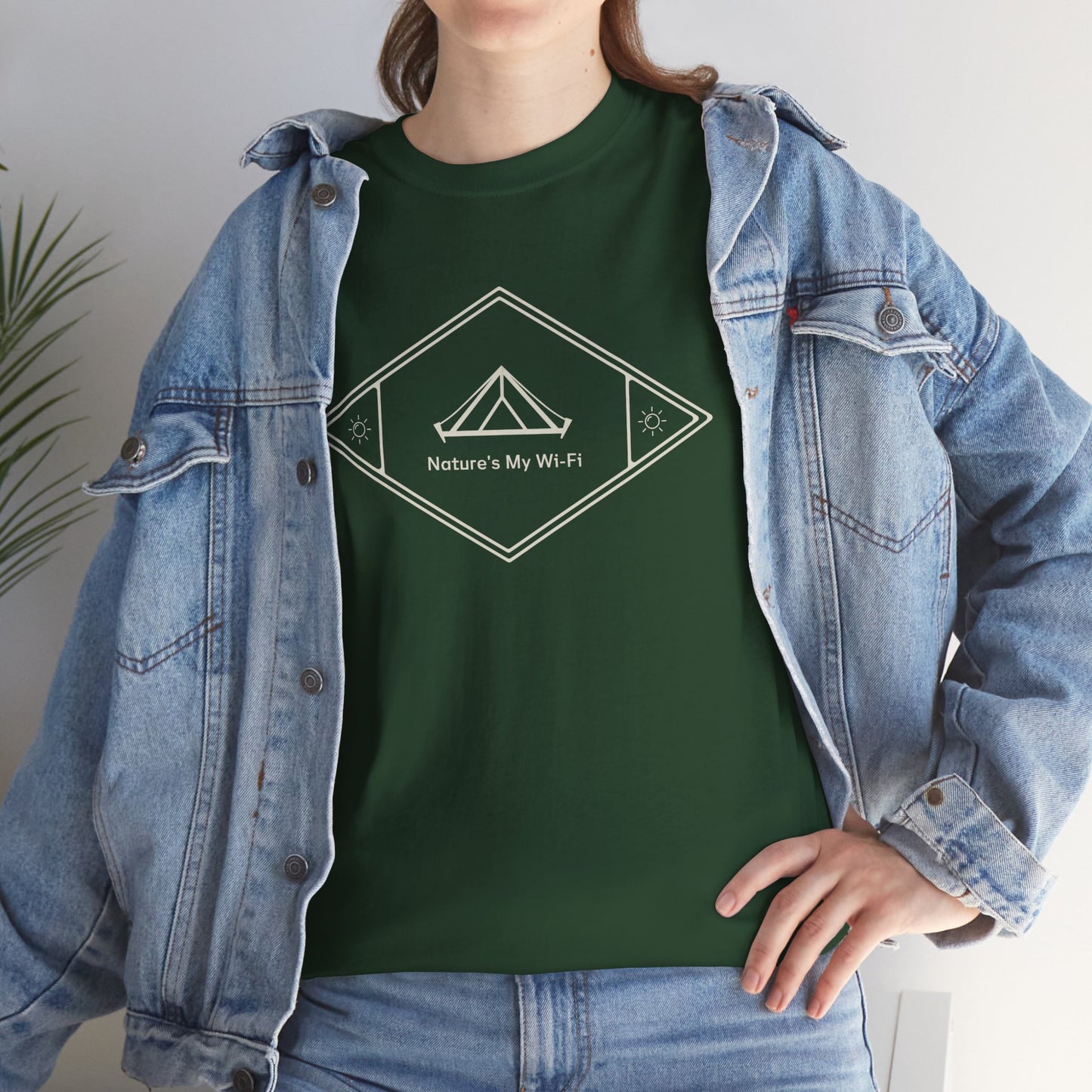 Nature Is My WiFi T-Shirt – Unisex Heavy Cotton Tee, Relaxed Fit Graphic Shirt, Gift for Nature Lovers, Outdoor and Hiking Apparel