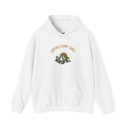 Coffee, Camp, Chill Hoodie – Outdoor Lovers Camping Sweatshirt, Hiking Gift, Warm Adventure Layer