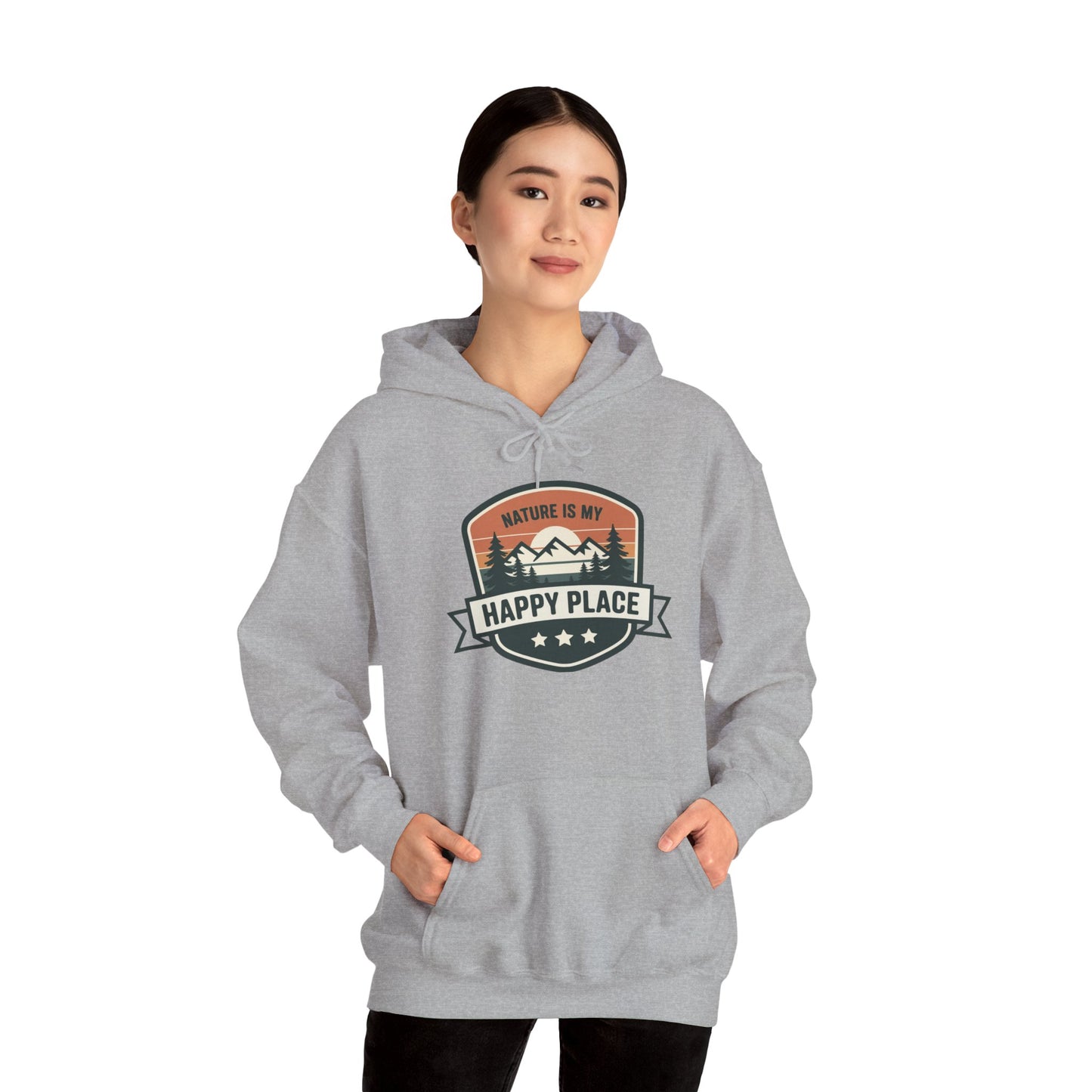 Nature Is My Happy Place Hoodie - Cozy Unisex Sweatshirt for Outdoor Lovers, Hiking and Camping Apparel, Perfect Gift for Nature Enthusiasts