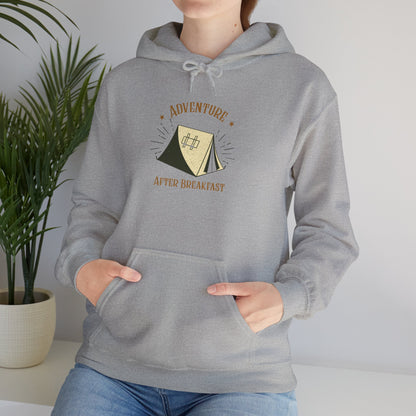 Adventure After Breakfast Unisex Hoodie – Cozy Campfire Sweatshirt, Outdoor Travel Hoodie, Gift for Adventurers and Nature Lovers