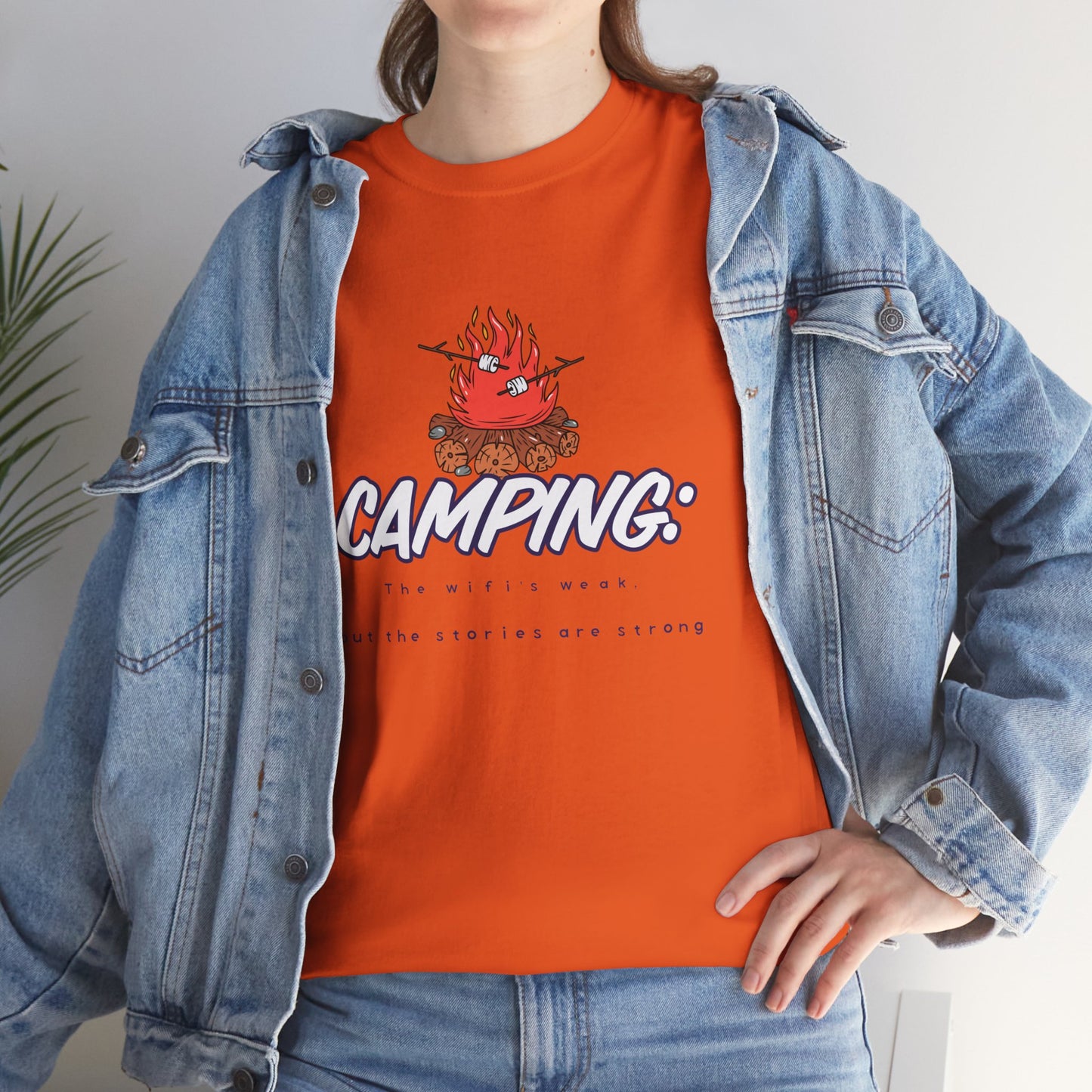 Camping: The WiFi is Weak, But the Stories Are Strong – Funny Camping T-Shirt for Campers & Nature Lovers | Unisex Heavy Cotton Tee, Outdoor Adventure Gift, Summer Camp Apparel