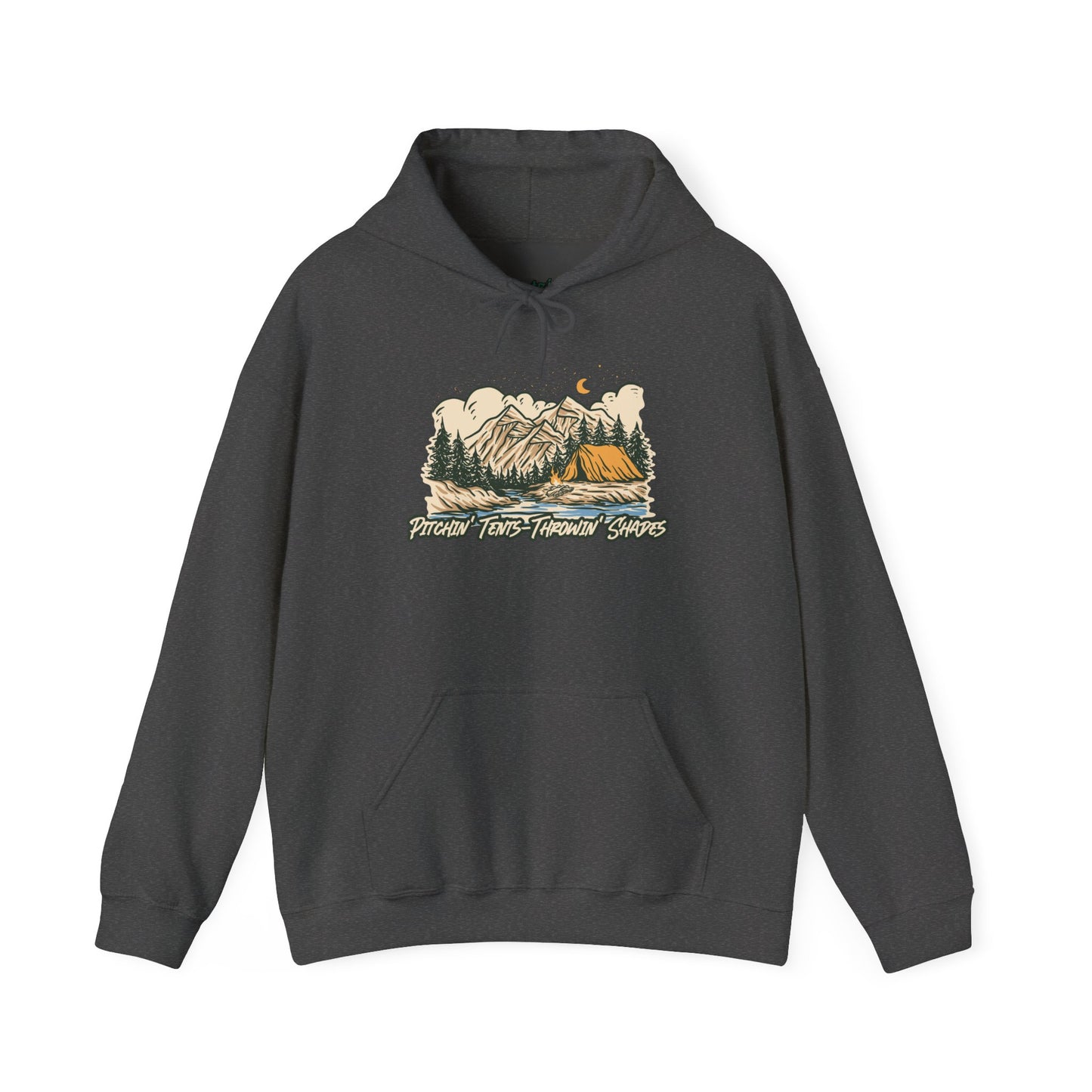 Pitchin Tents Throwin Shades Hoodie – Unisex Outdoor Adventure Sweatshirt, Camping Gear, Nature Lover Gift, Travel and Fall Apparel
