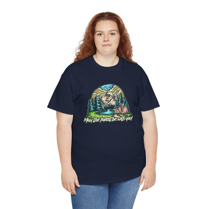 May The Forest Be With You - Unisex Heavy Cotton Tee - Outdoor Adventure Shirt, Hiking Graphic T-Shirt, Camping Gift, Nature Apparel