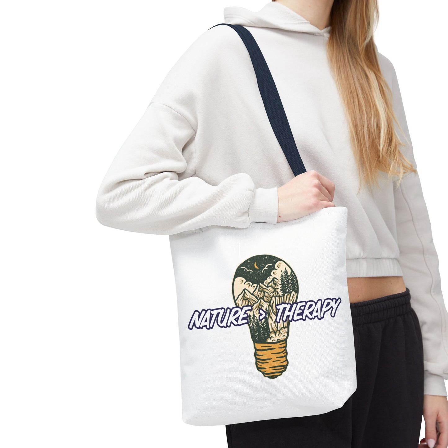 Nature Greater Than Therapy Tote Bag — Scenic Lightbulb Eco Tote for Outdoor Lovers