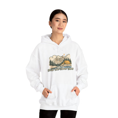 Pitchin Tents Throwin Shades Hoodie – Unisex Outdoor Adventure Sweatshirt, Camping Gear, Nature Lover Gift, Travel and Fall Apparel