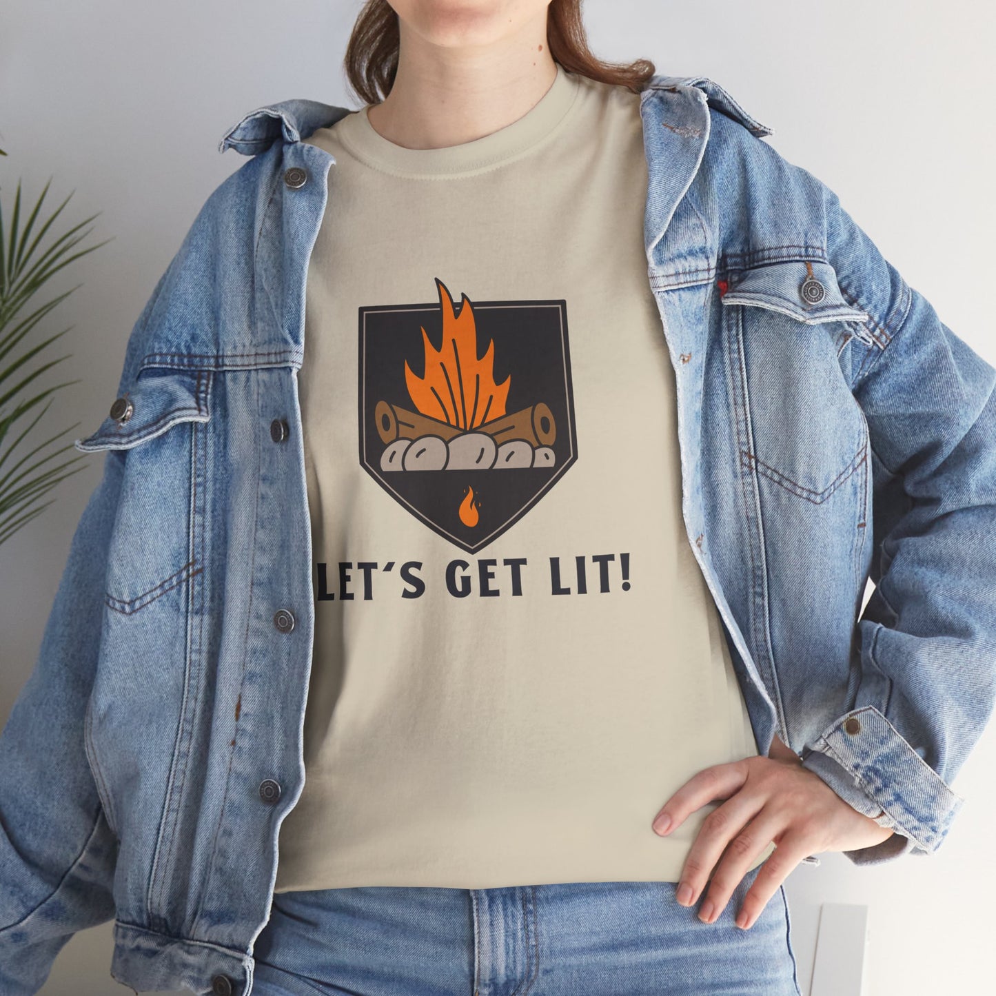 Lets Get Lit - Campfire Unisex Heavy Cotton Tee, Funny Camping T Shirt, Summer BBQ Top, Outdoor Bonfire Apparel, Gift for Campers or Nature Enthusiasts