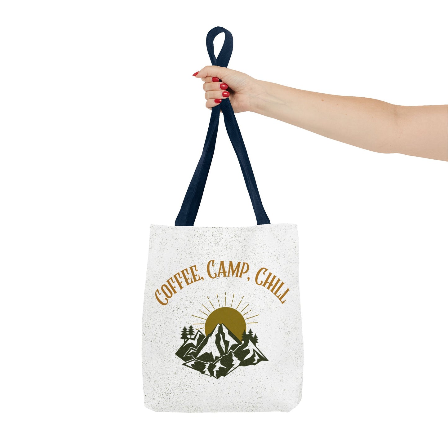 Coffee, Camp, Chill Funny Mountain Tote Bag