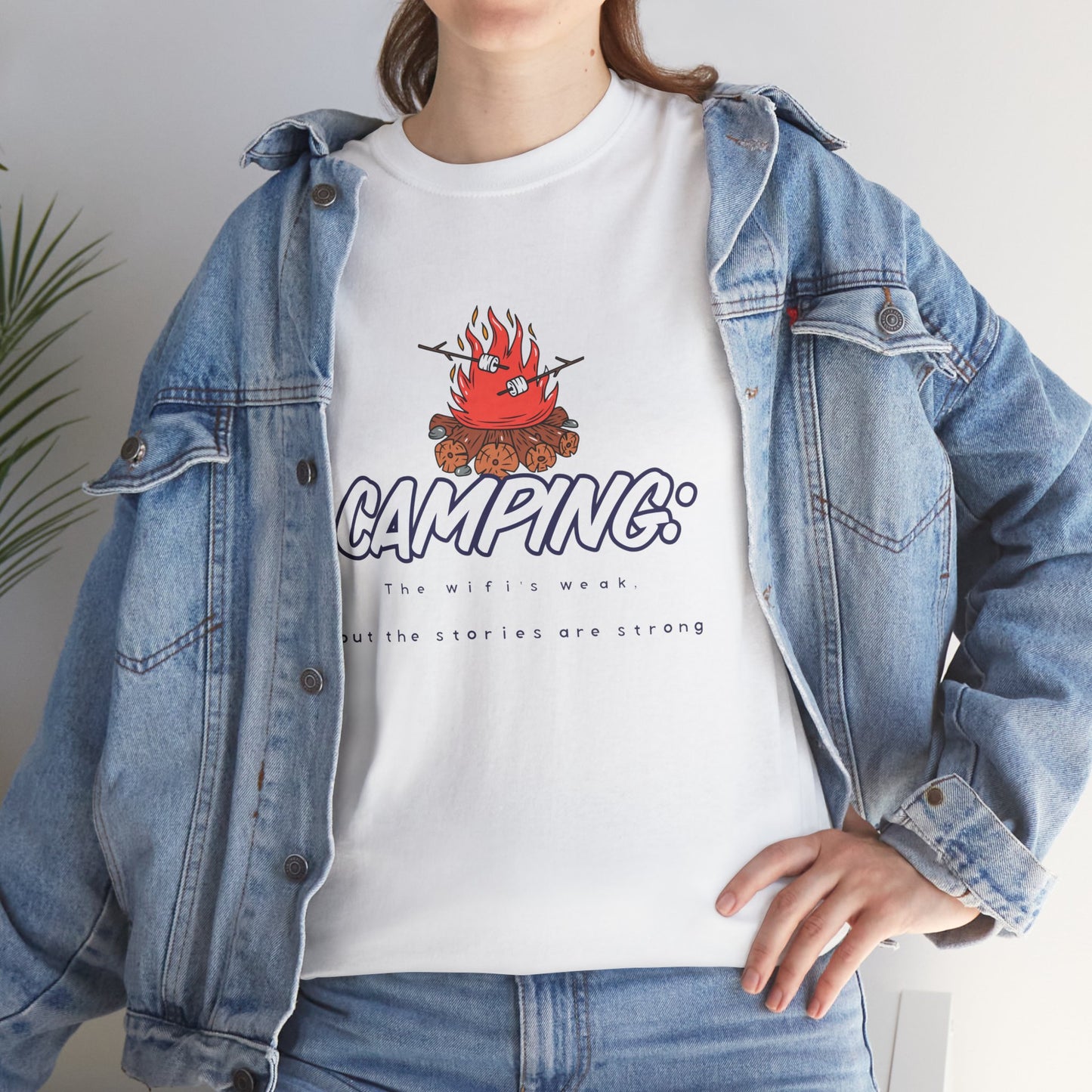 Camping: The WiFi is Weak, But the Stories Are Strong – Funny Camping T-Shirt for Campers & Nature Lovers | Unisex Heavy Cotton Tee, Outdoor Adventure Gift, Summer Camp Apparel