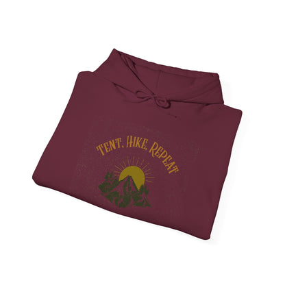 Tent Hike Repeat – Unisex Hoodie, Adventure Camping Sweatshirt, Outdoor Hiking Apparel, Gift for Nature Lovers