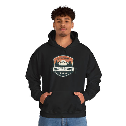 Nature Is My Happy Place Hoodie - Cozy Unisex Sweatshirt for Outdoor Lovers, Hiking and Camping Apparel, Perfect Gift for Nature Enthusiasts