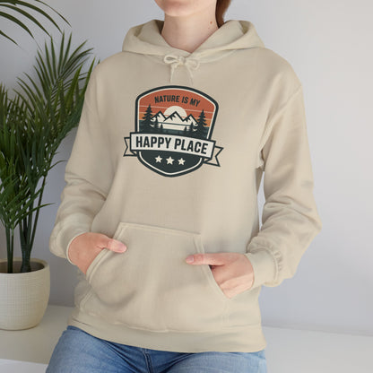 Nature Is My Happy Place Hoodie - Cozy Unisex Sweatshirt for Outdoor Lovers, Hiking and Camping Apparel, Perfect Gift for Nature Enthusiasts