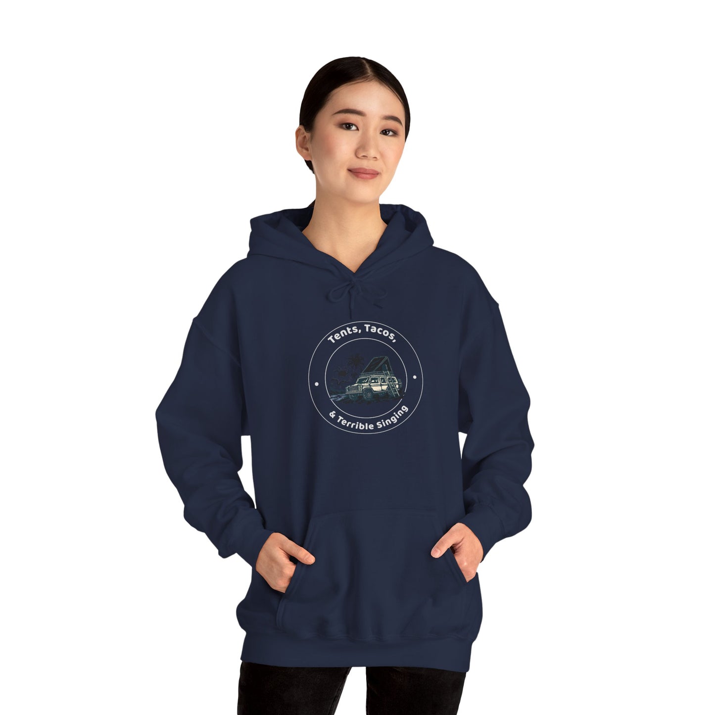 Tents Tacos and Terrible Singing Hoodie - Unisex Camping Sweatshirt, Taco Lovers Gift, Fun Outdoor Apparel, Cozy Casual Hoodie, Taco Tuesday Outfit