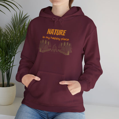 Nature Is My Happy Place Hoodie - Cozy Unisex Sweatshirt for Outdoor Lovers, Hiking and Camping Apparel, Perfect Gift for Nature Enthusiasts