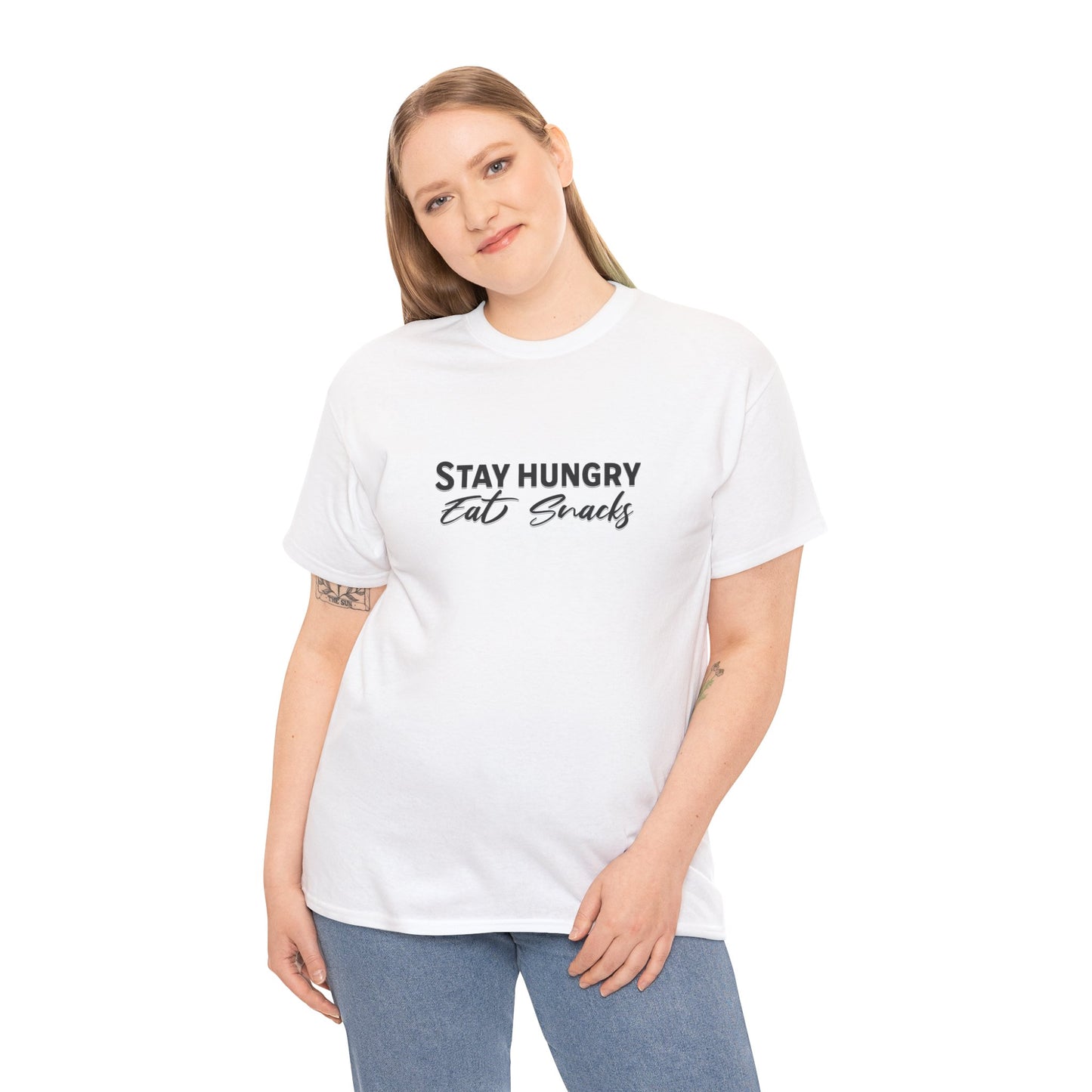 Stay Hungry Eat Snacks T-Shirt – Unisex Cotton Tee for Foodies, Casual Wear, Birthday & Holiday Gift, Layering Shirt for Adults