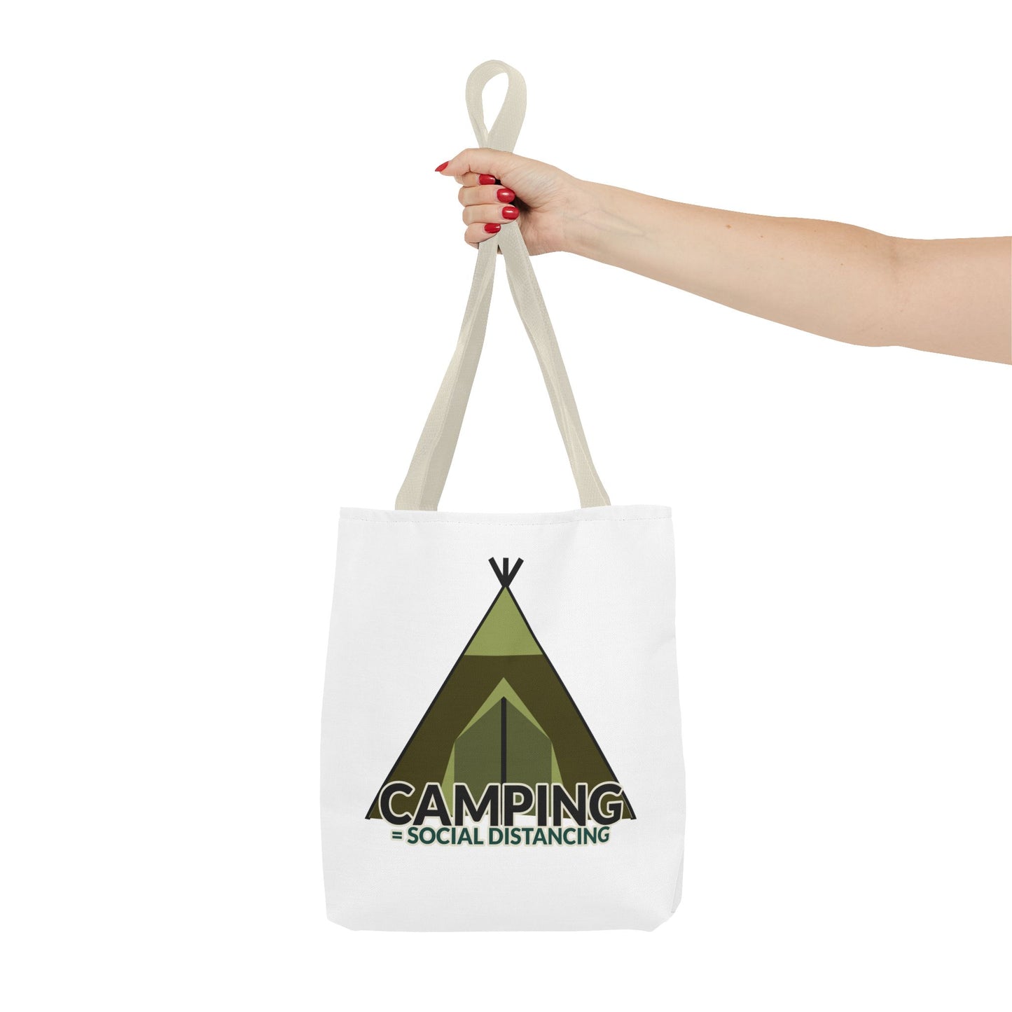 Camping Equals Social Distancing Tote Bag — Funny Campers and Outdoorsy Bag