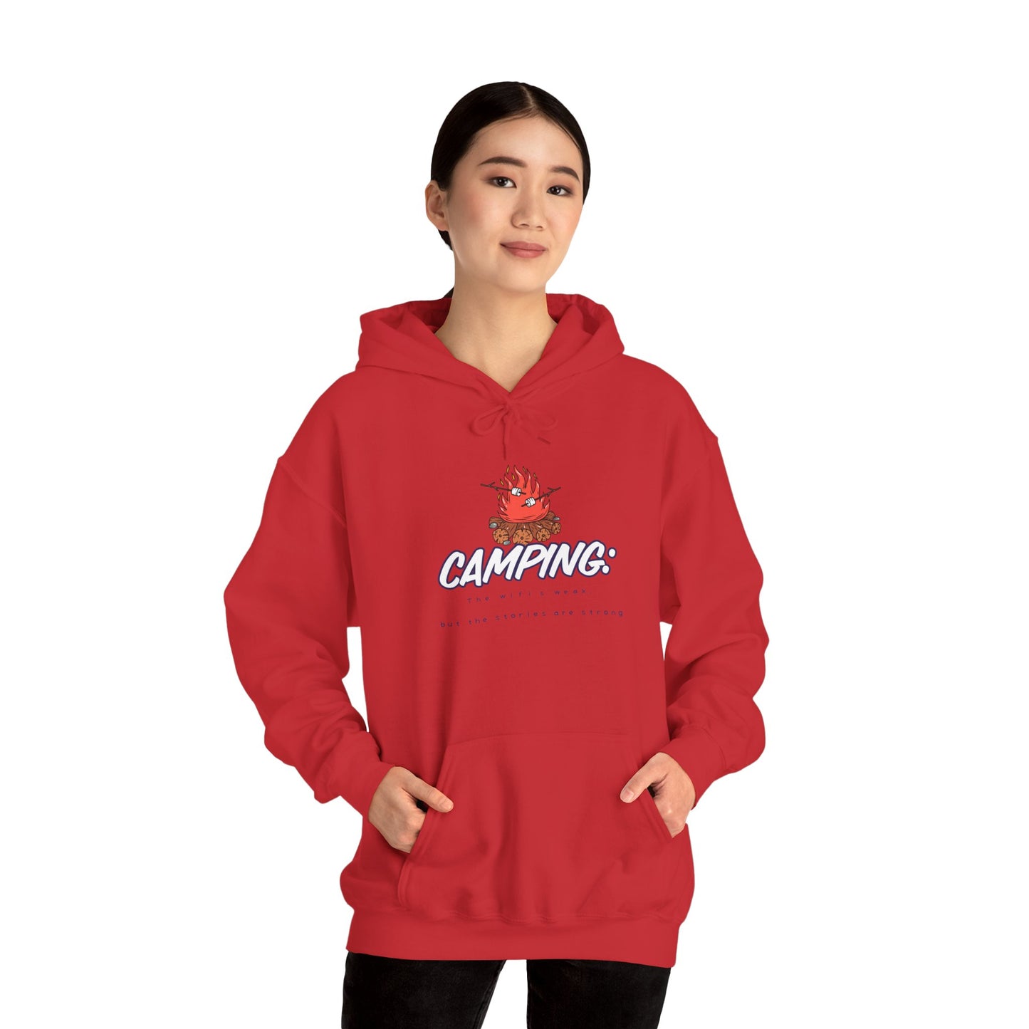 Camping WiFi Is Weak but Stories Are Strong Hoodie – Cozy Outdoor Pullover, Unisex Camping Sweatshirt, Gift for Campers, Hiking and Nature Lovers