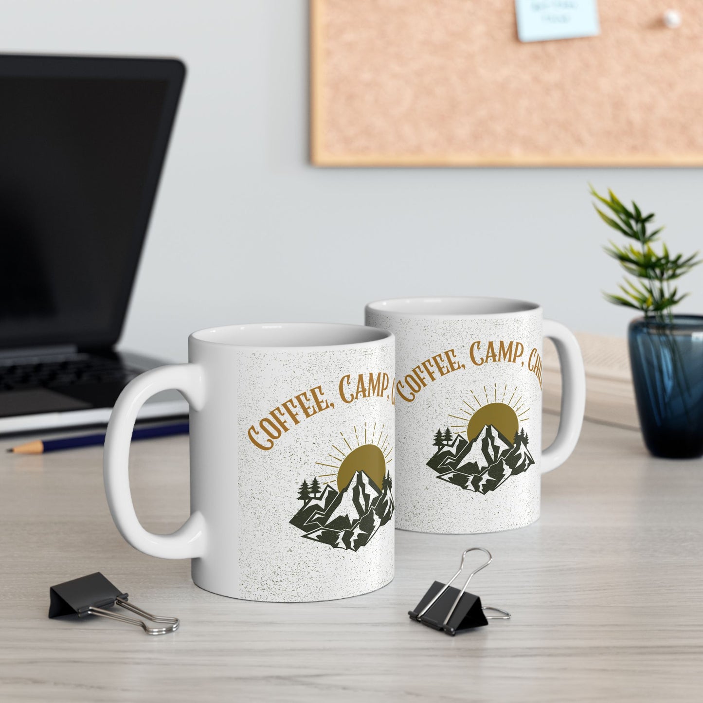 Coffee, Camp, Chill - Ceramic Mug, Funny Camping Coffee Cup