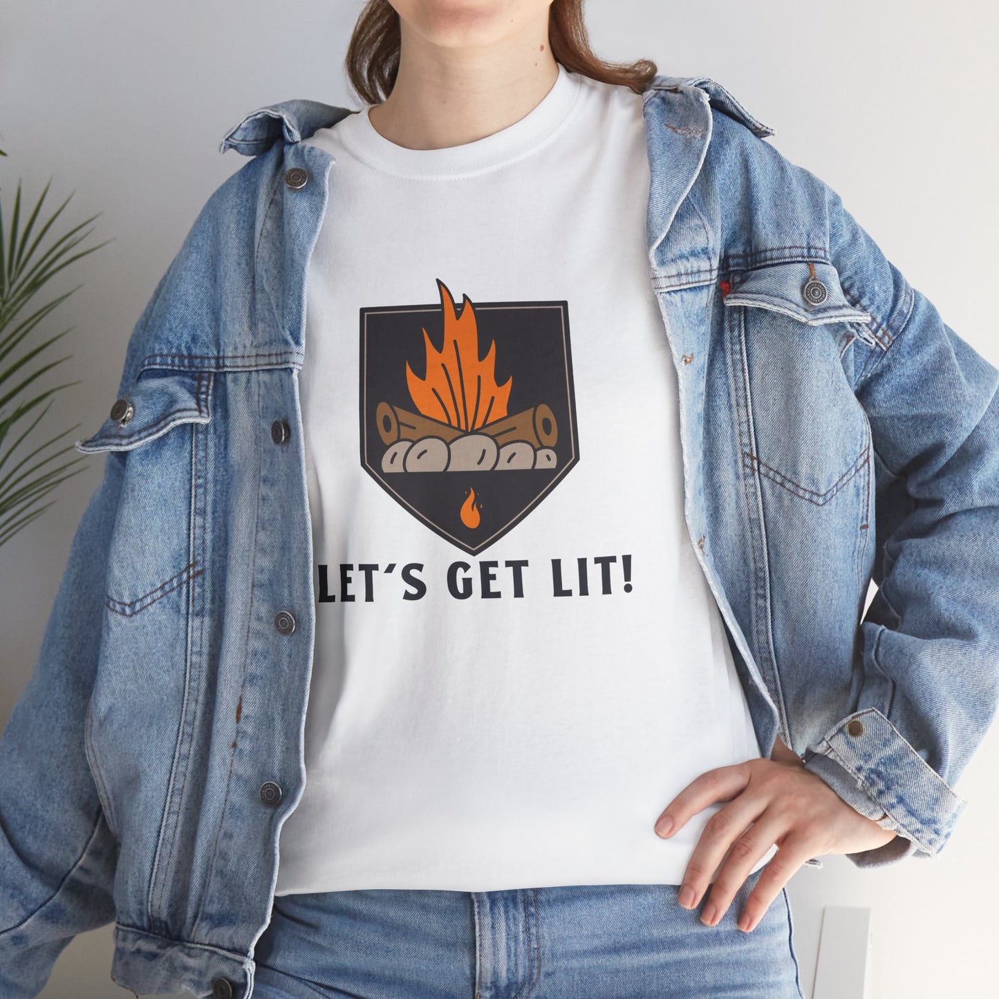 Lets Get Lit - Campfire Unisex Heavy Cotton Tee, Funny Camping T Shirt, Summer BBQ Top, Outdoor Bonfire Apparel, Gift for Campers or Nature Enthusiasts