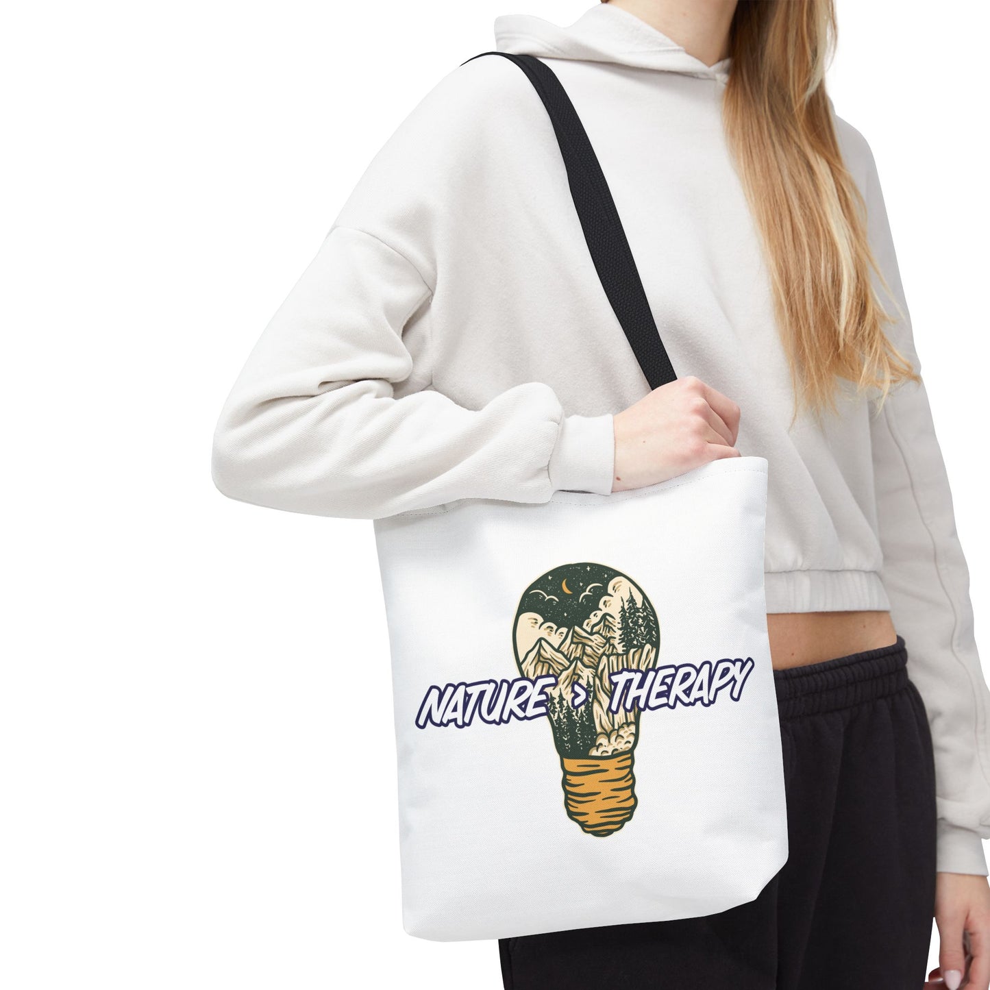 Nature Greater Than Therapy Tote Bag — Scenic Lightbulb Eco Tote for Outdoor Lovers