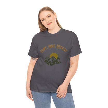 Tent, Hike, Repeat T-Shirt - Adventure, Camping, Hiking Tee for Outdoor Lovers, Unisex Heavy Cotton Nature Shirt, Travel Gift for Campers