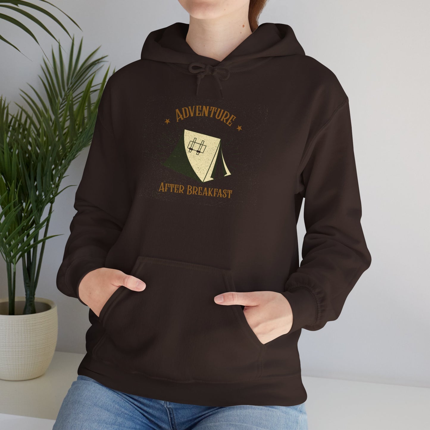 Adventure After Breakfast Unisex Hoodie – Cozy Campfire Sweatshirt, Outdoor Travel Hoodie, Gift for Adventurers and Nature Lovers