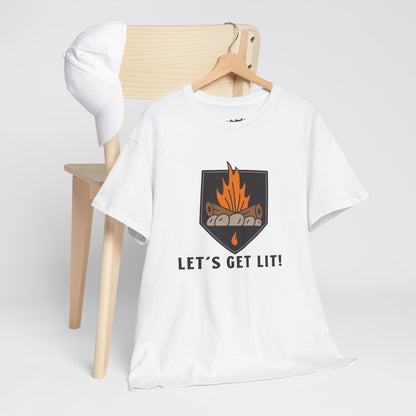 Lets Get Lit - Campfire Unisex Heavy Cotton Tee, Funny Camping T Shirt, Summer BBQ Top, Outdoor Bonfire Apparel, Gift for Campers or Nature Enthusiasts