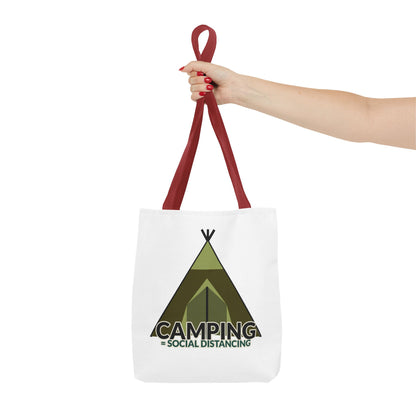 Camping Equals Social Distancing Tote Bag — Funny Campers and Outdoorsy Bag