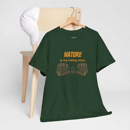Nature Is My Happy Place - Unisex Heavy Cotton Tee, Outdoor Lover Shirt, Adventure T-Shirt, Hiking Apparel, Eco Friendly Nature Gift, Camping Clothing