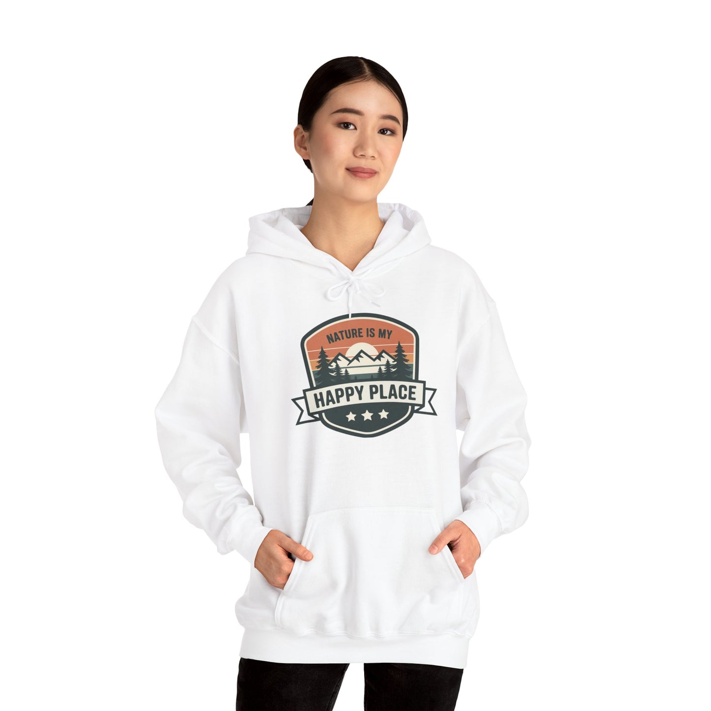 Nature Is My Happy Place Hoodie - Cozy Unisex Sweatshirt for Outdoor Lovers, Hiking and Camping Apparel, Perfect Gift for Nature Enthusiasts