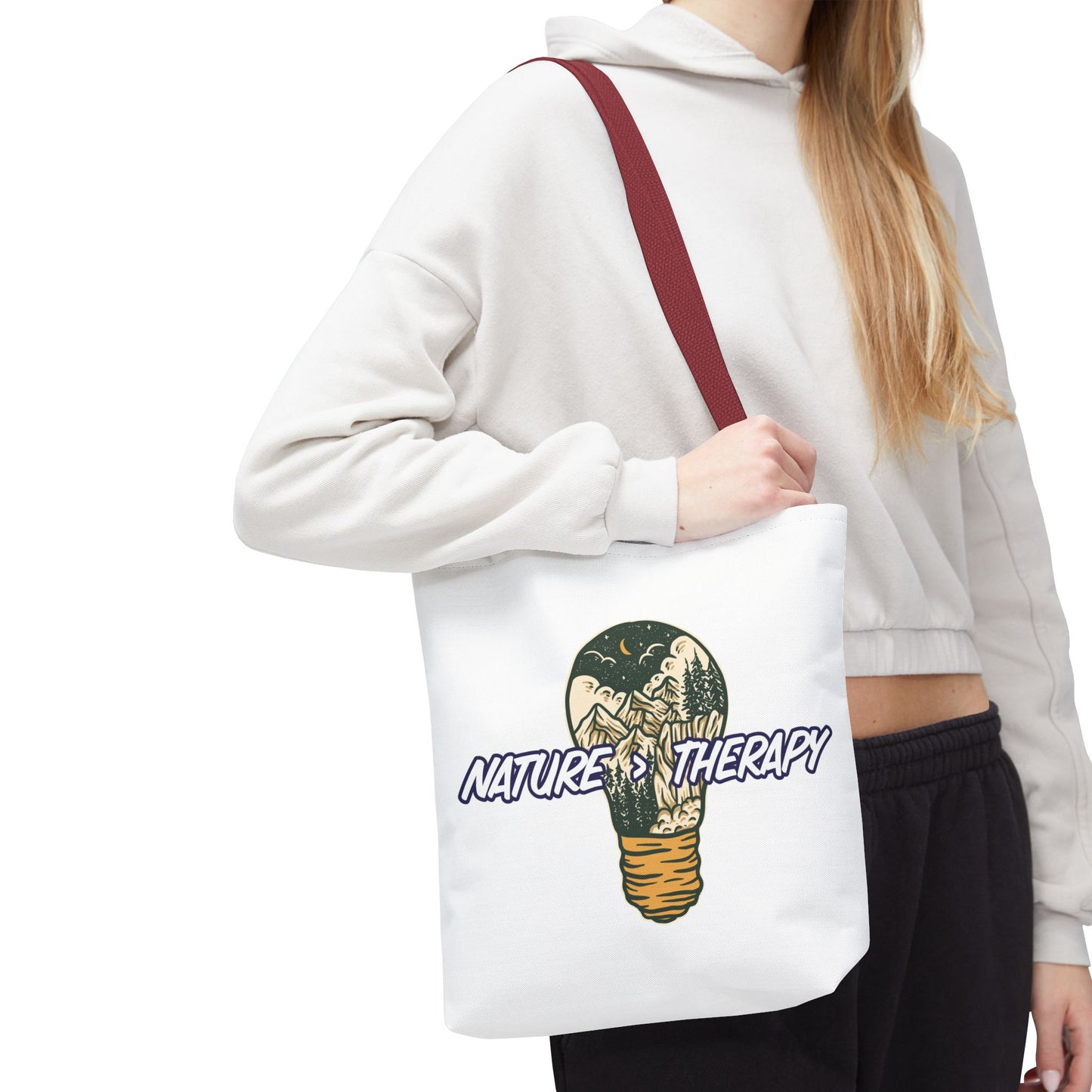 Nature Greater Than Therapy Tote Bag — Scenic Lightbulb Eco Tote for Outdoor Lovers