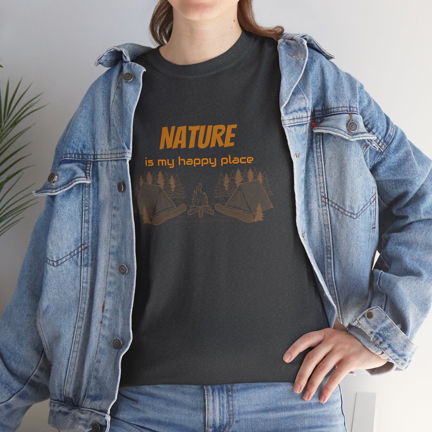 Nature Is My Happy Place - Unisex Heavy Cotton Tee, Outdoor Lover Shirt, Adventure T-Shirt, Hiking Apparel, Eco Friendly Nature Gift, Camping Clothing