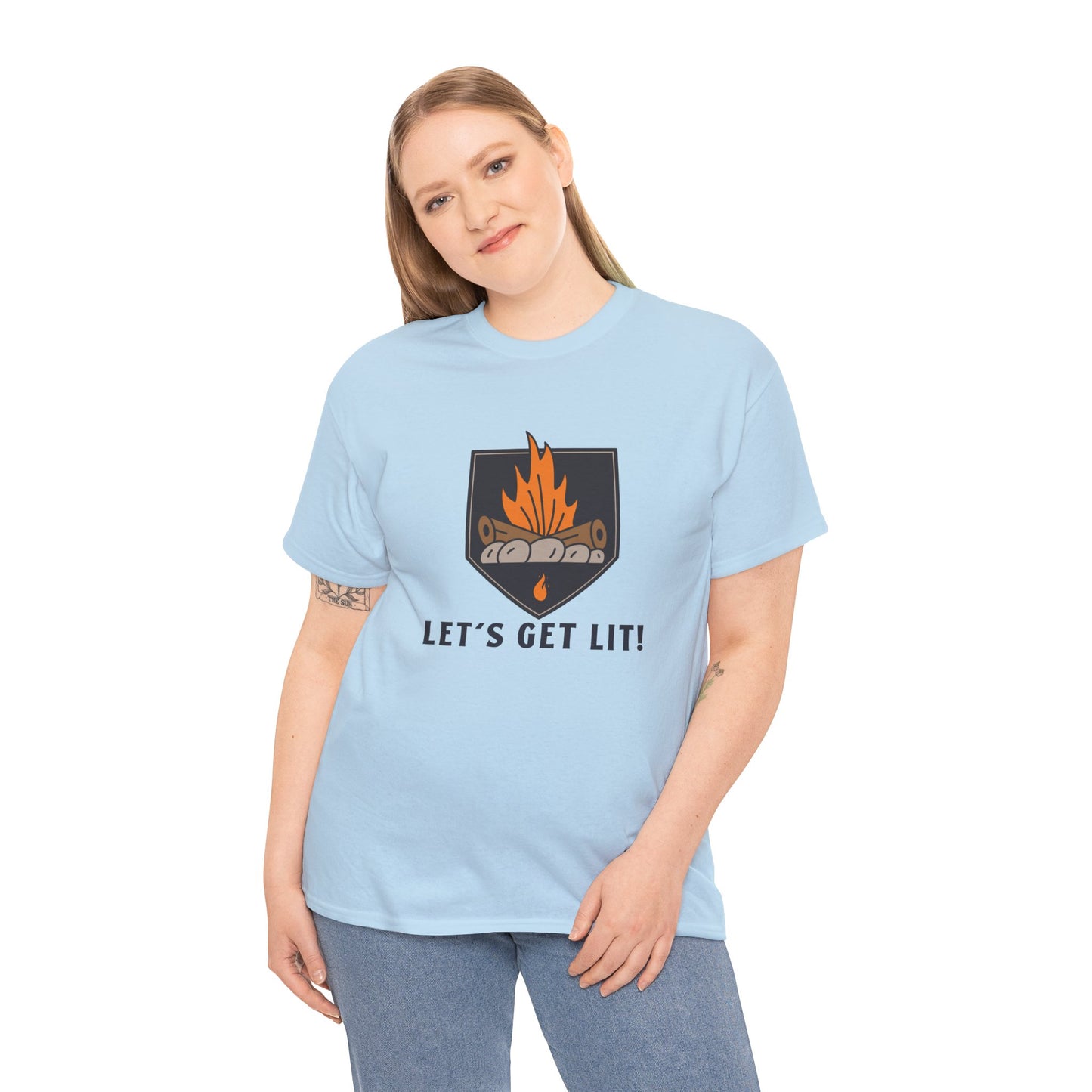 Lets Get Lit - Campfire Unisex Heavy Cotton Tee, Funny Camping T Shirt, Summer BBQ Top, Outdoor Bonfire Apparel, Gift for Campers or Nature Enthusiasts
