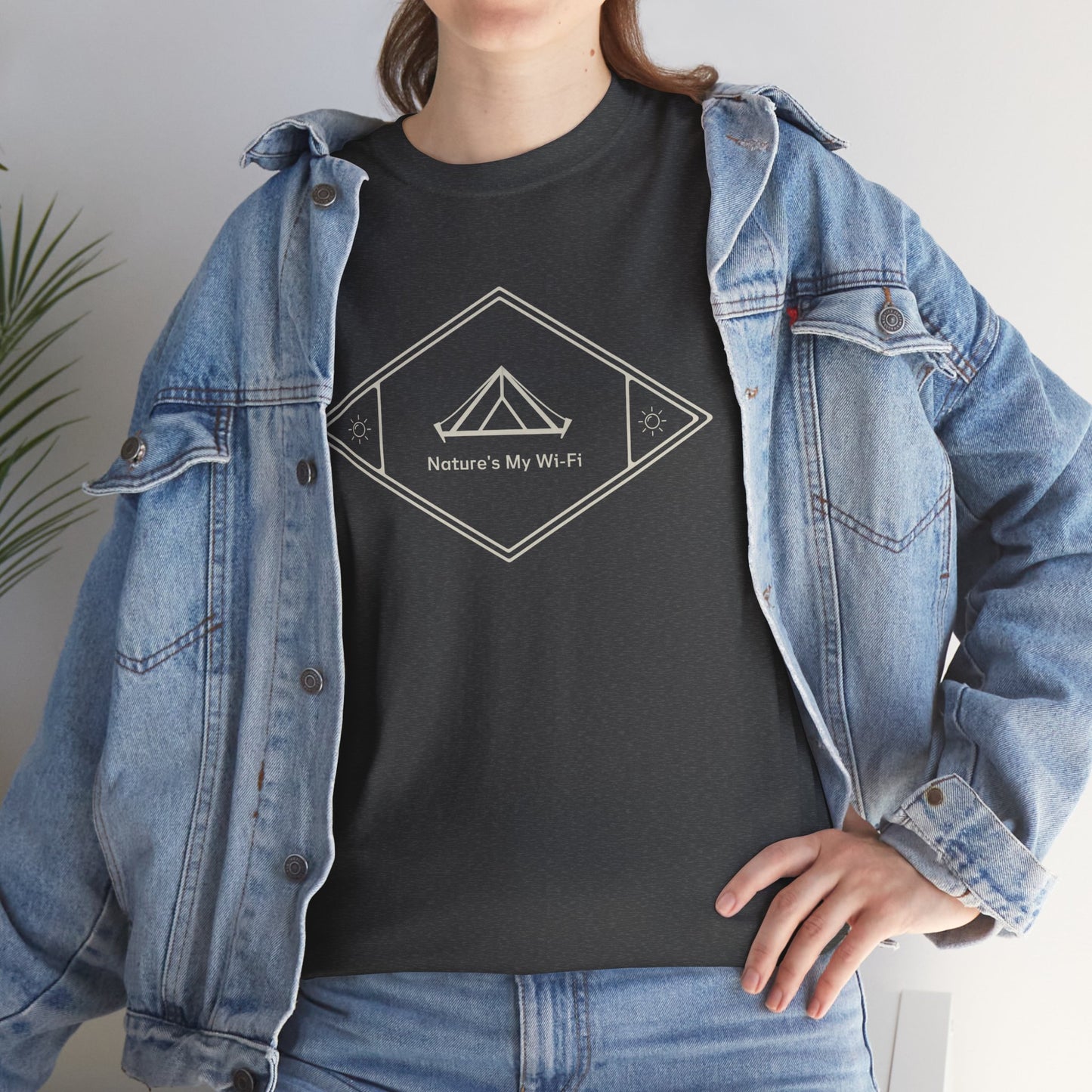 Nature Is My WiFi T-Shirt – Unisex Heavy Cotton Tee, Relaxed Fit Graphic Shirt, Gift for Nature Lovers, Outdoor and Hiking Apparel