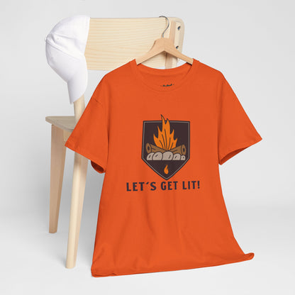 Lets Get Lit - Campfire Unisex Heavy Cotton Tee, Funny Camping T Shirt, Summer BBQ Top, Outdoor Bonfire Apparel, Gift for Campers or Nature Enthusiasts