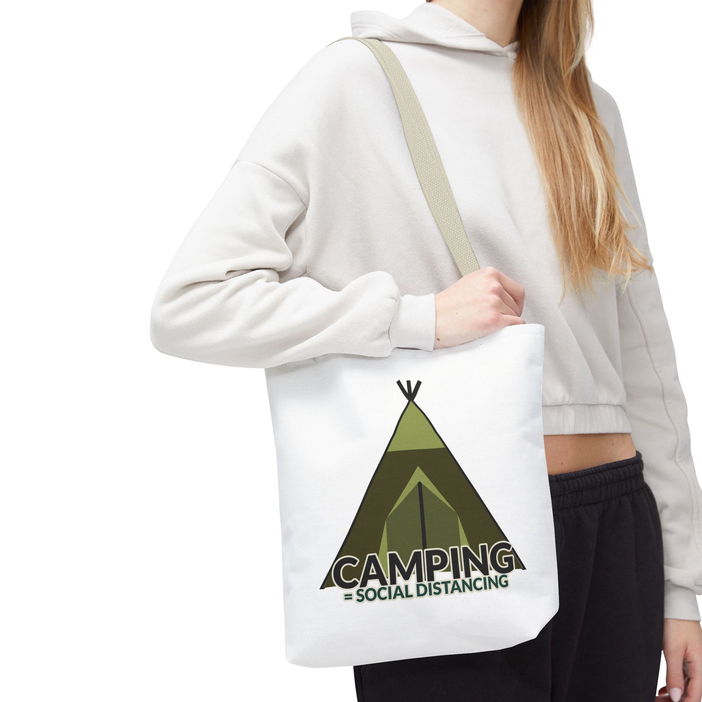 Camping Equals Social Distancing Tote Bag — Funny Campers and Outdoorsy Bag