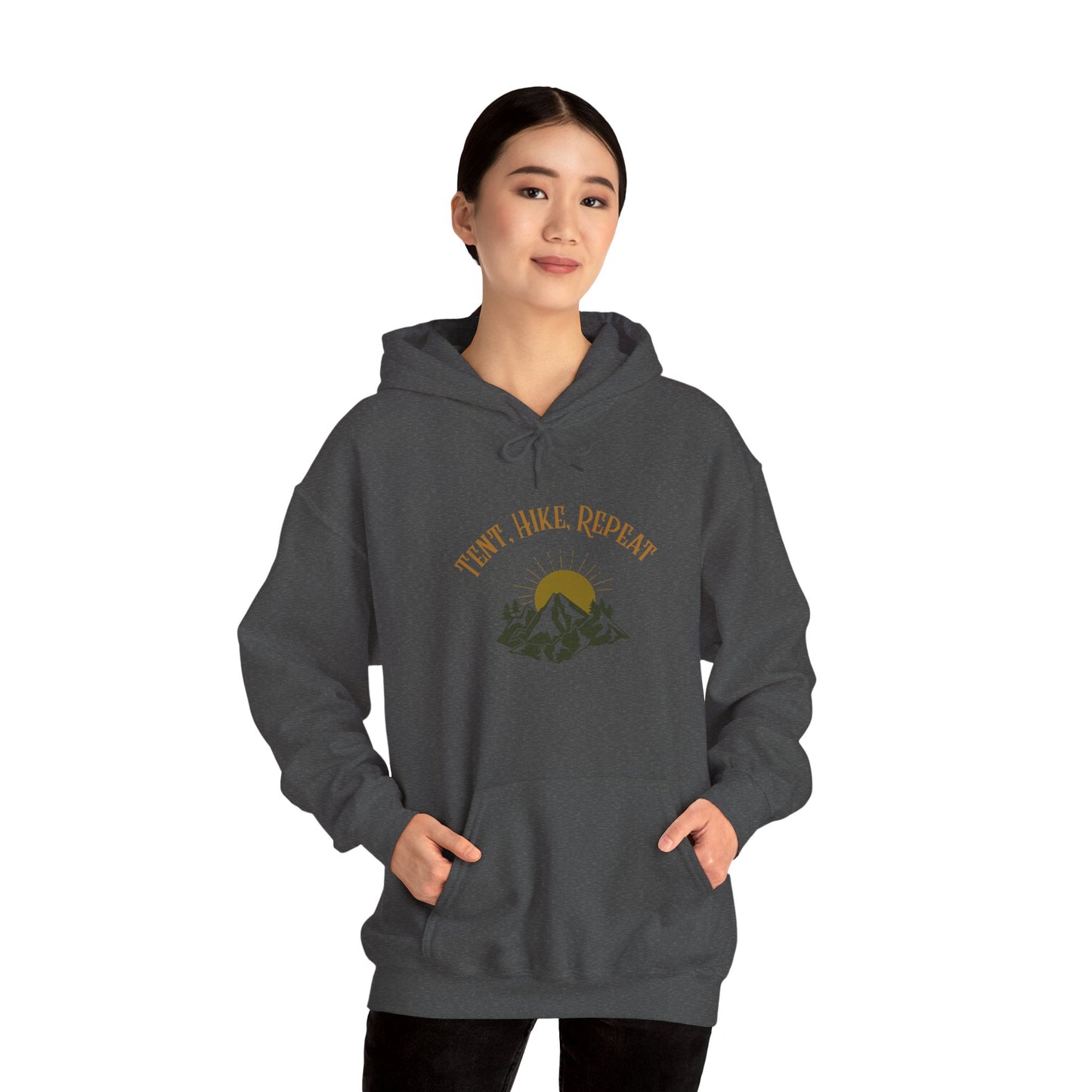 Tent Hike Repeat – Unisex Hoodie, Adventure Camping Sweatshirt, Outdoor Hiking Apparel, Gift for Nature Lovers