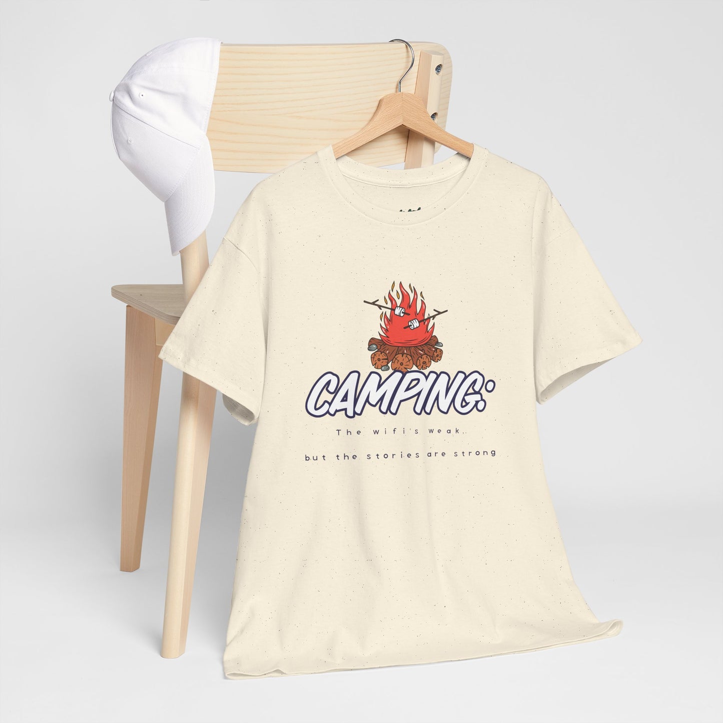Camping: The WiFi is Weak, But the Stories Are Strong – Funny Camping T-Shirt for Campers & Nature Lovers | Unisex Heavy Cotton Tee, Outdoor Adventure Gift, Summer Camp Apparel